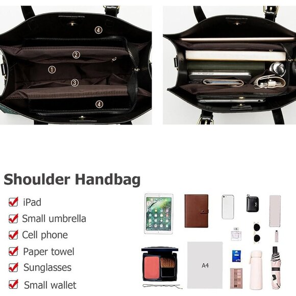 Women’s green 3 Pcs Crocodile Pattern Satchel Set | Stylish Tote & Purse Bags - Picture 3 of 6